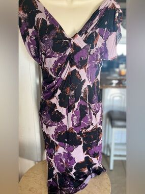 Simply Vera Vera Wang Purple and Black Floral Wrap-Style Dress